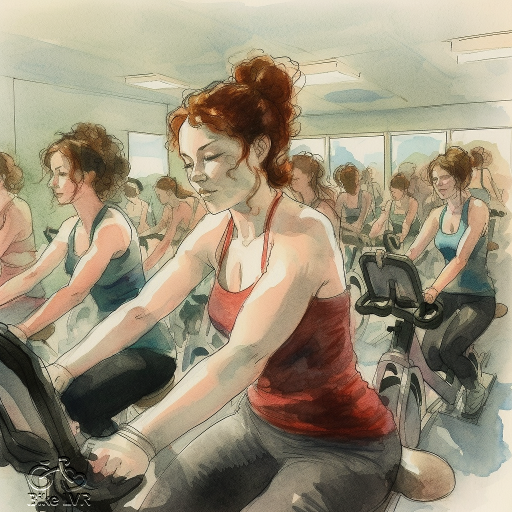 color drawing of a women on indoor bikes2