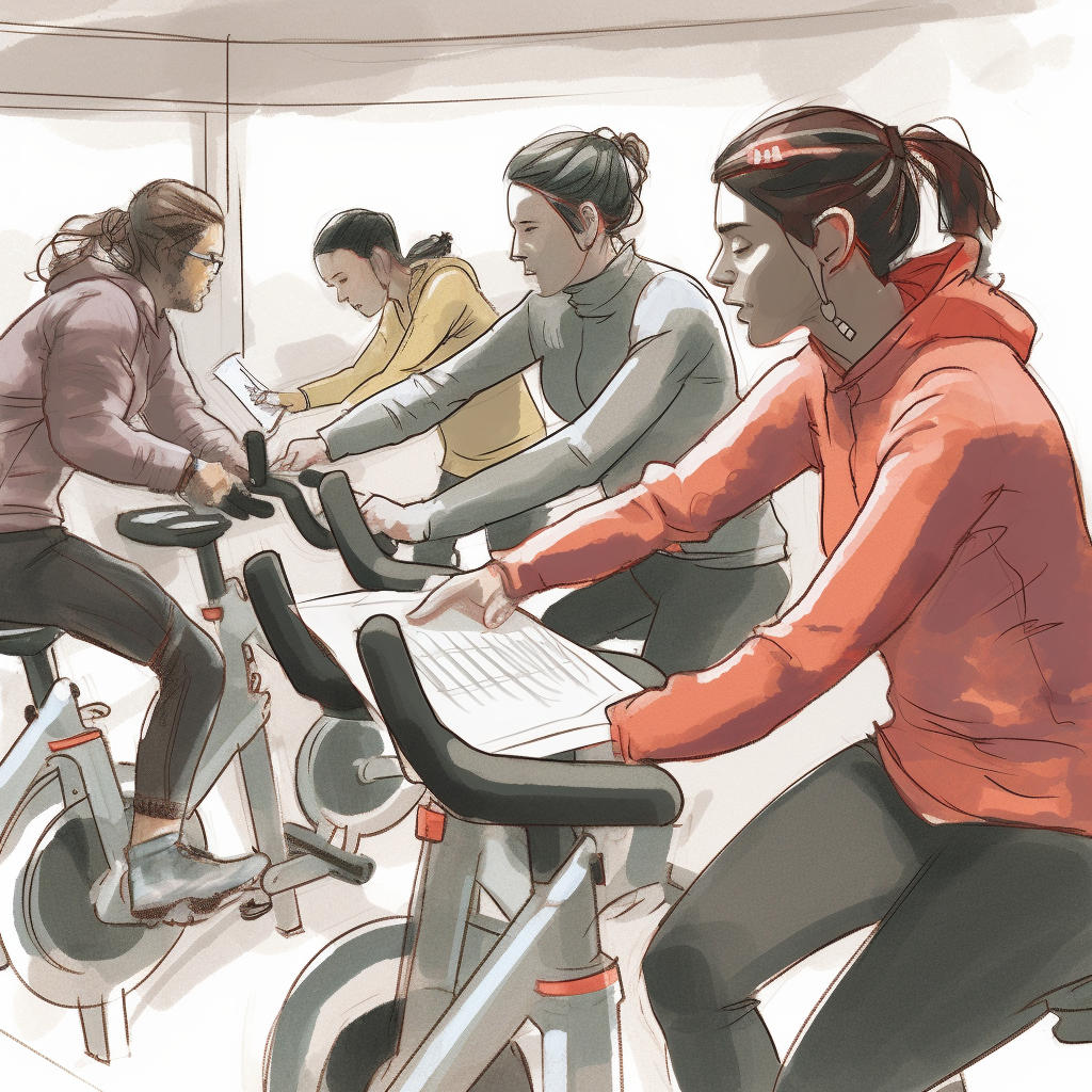 women on indoor bikes